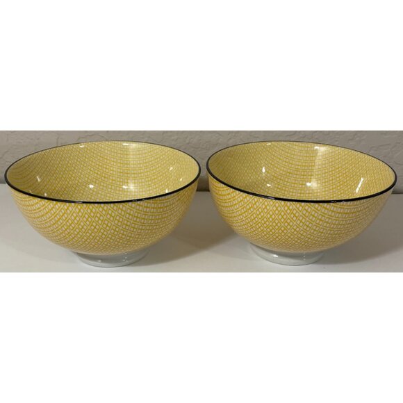 2 Torre & Tagus Yellow Black White Bowls - Picture 1 of 4